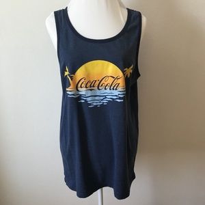 Large Mens COCA-COLA Blue Tank Top Ocean Graphic